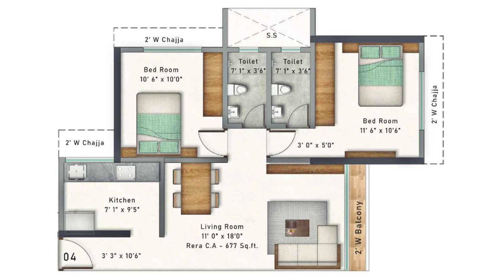 Typical-Floor-Plan-Kuber-Heights-Floor-Plan-2 BHK-715-Sqft